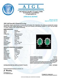 18K White Gold 13.36ct Emerald and 3.32ct Diamond Earrings