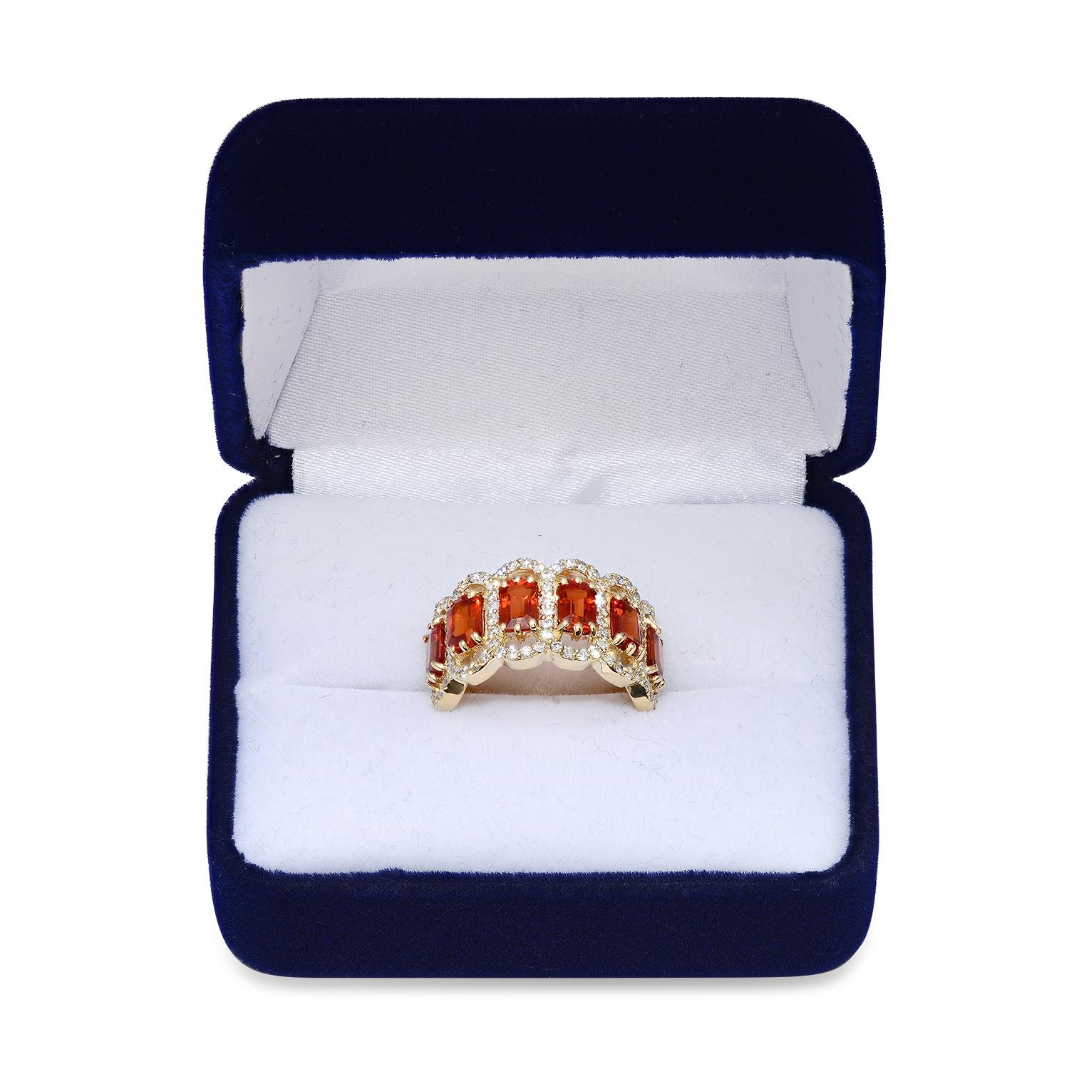 14K Yellow Gold with 4.13ct Orange Sapphire and 1.06ct Diamond Ring