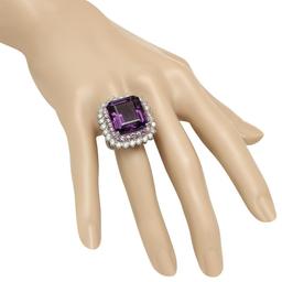 14K White Gold 20.26ct Amethyst 2.01ct Pink Sapphire and 2.43ct Diamond Ring