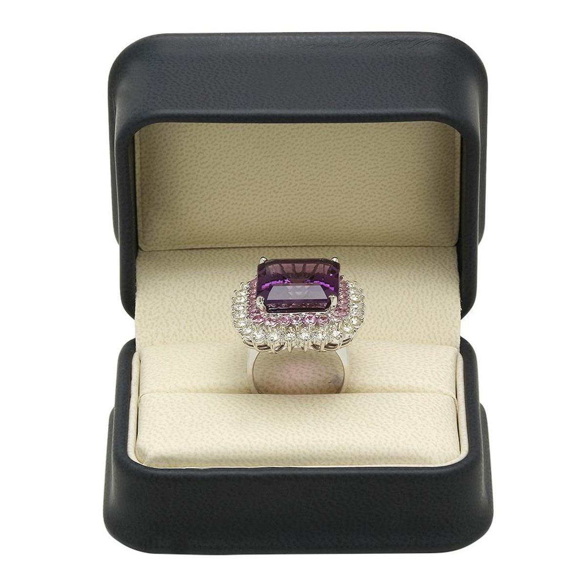 14K White Gold 20.26ct Amethyst 2.01ct Pink Sapphire and 2.43ct Diamond Ring