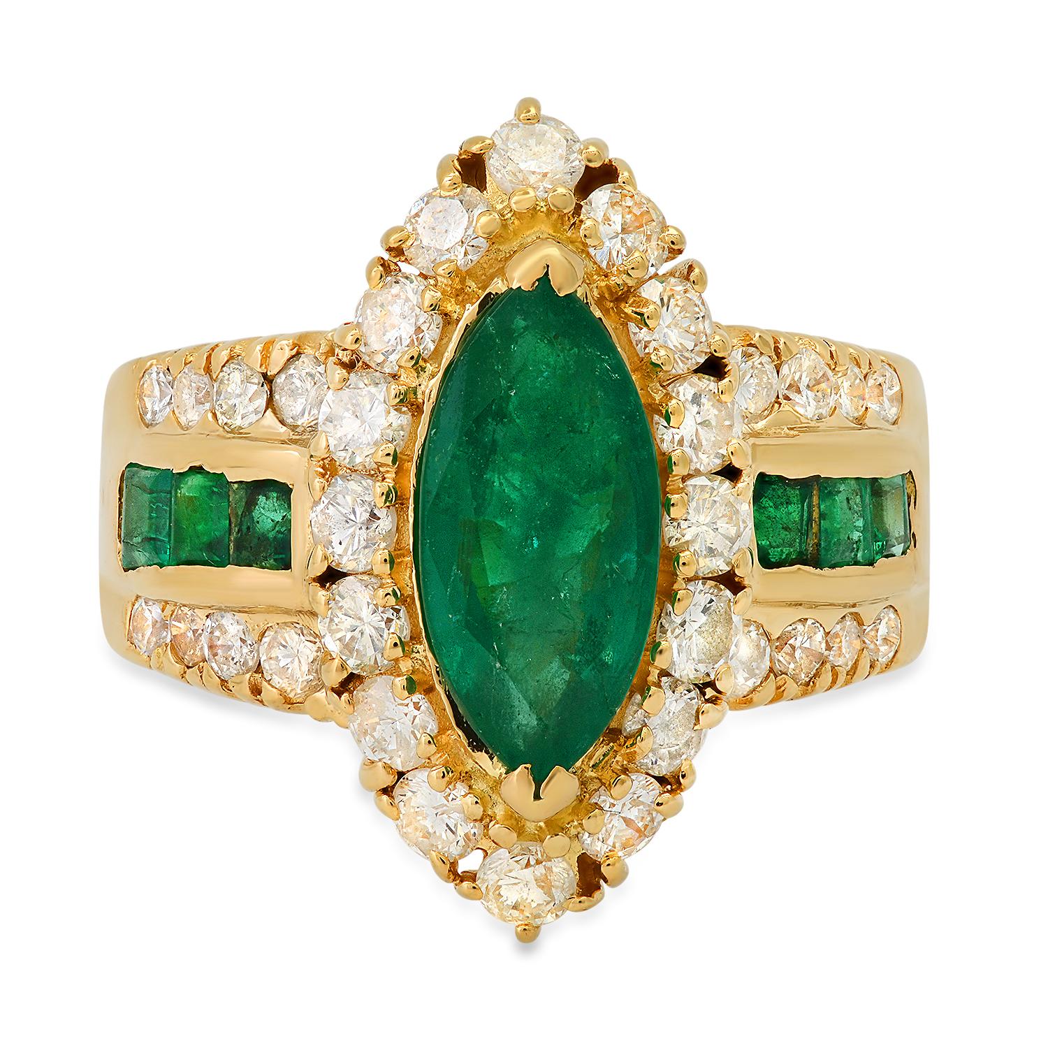 14K Yellow Gold Setting with 2.00ct Emerald Center and 0.47ct Princess cut Emeralds and 1.18ct Diamo