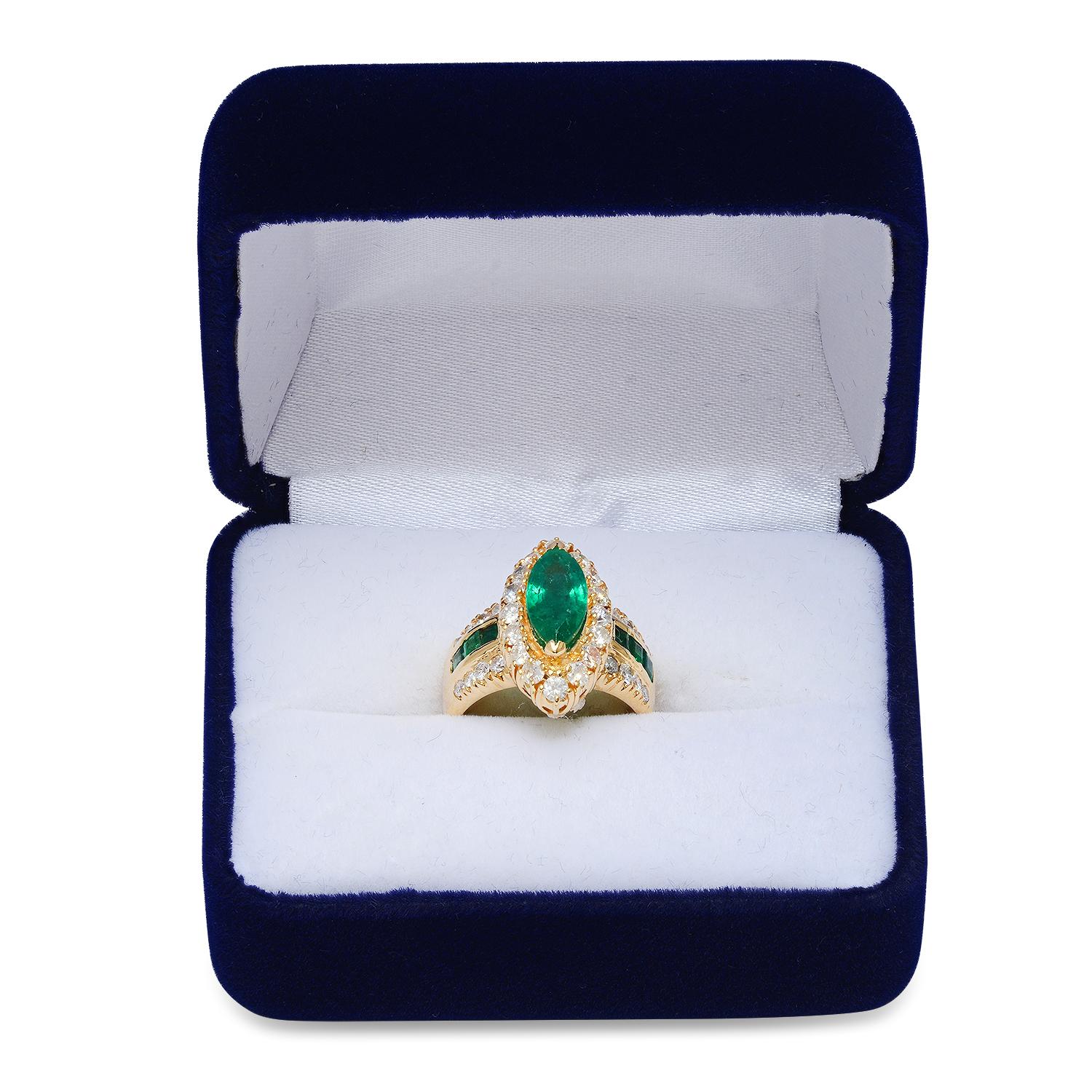 14K Yellow Gold Setting with 2.00ct Emerald Center and 0.47ct Princess cut Emeralds and 1.18ct Diamo