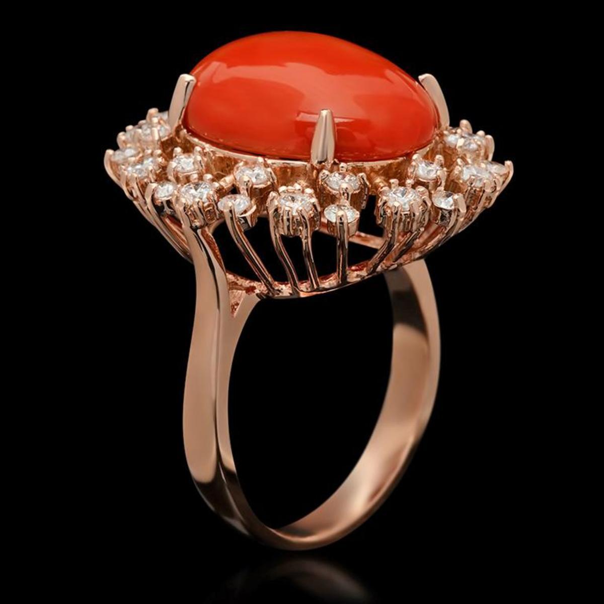 14K Rose Gold 7.81ct Coral and 1.03ct Diamond Ring