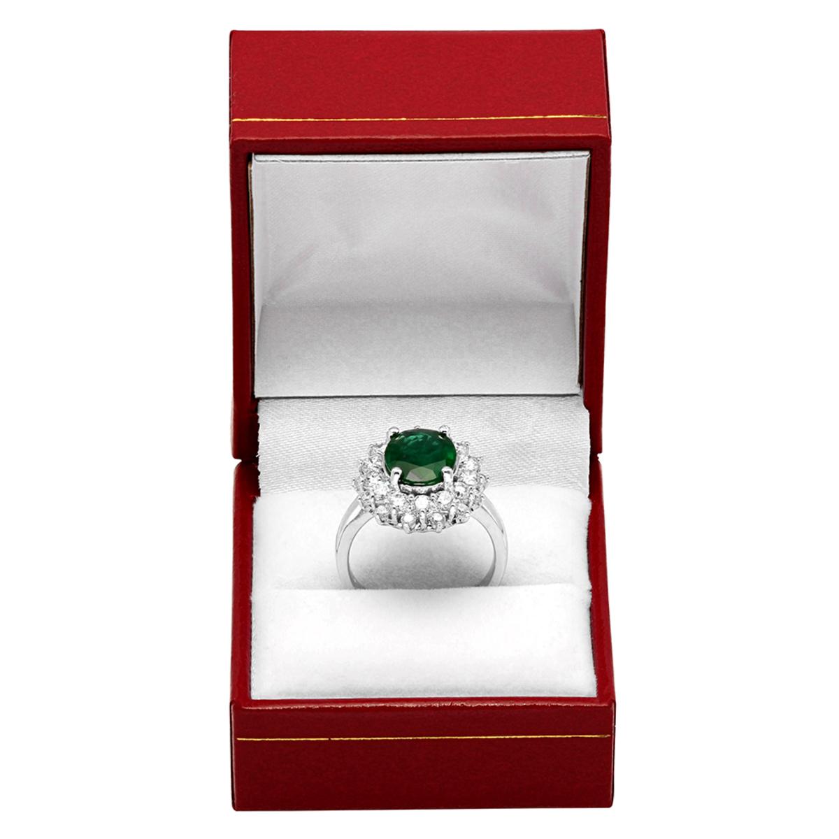 14k White Gold 2.10ct Emerald 1.61ct Diamond Ring