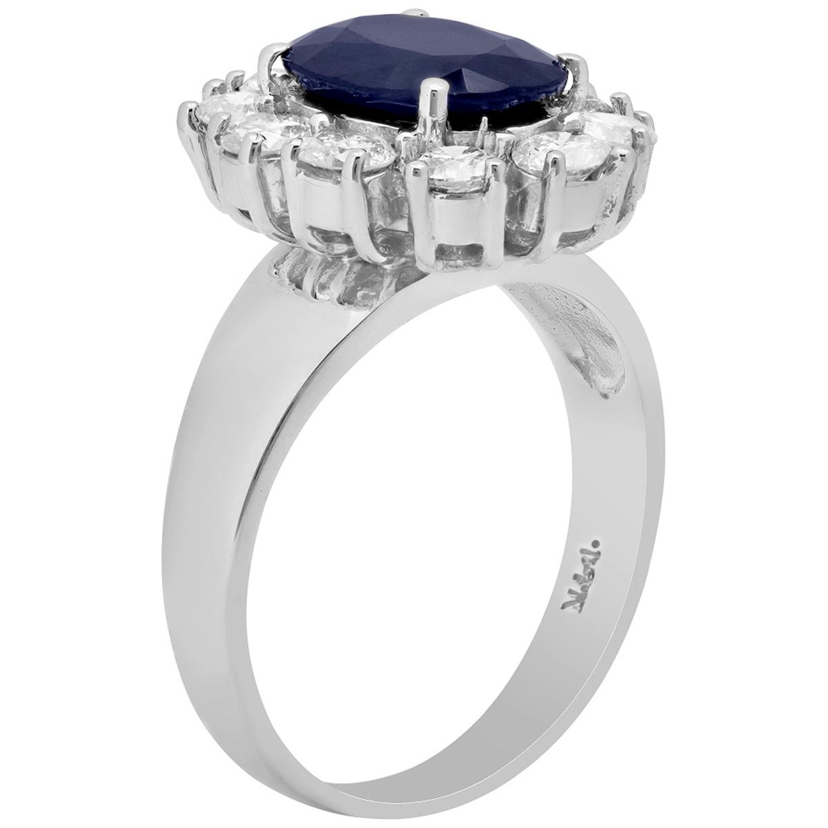 14k White Gold 2.96ct Sapphire 1.23ct Diamond Ring