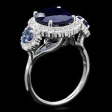 14K White Gold 6.28ct Sapphire and 0.86ct Diamond Ring