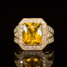 14K Yellow Gold 6.28ct Beryl and 2.33ct Diamond Ring