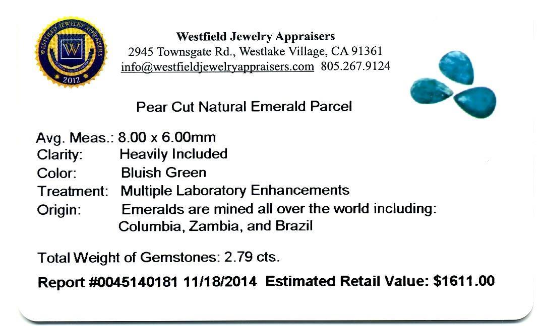 2.79 ctw Pear Cut Natural Emerald Parcel