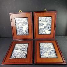 4 wooden framed Chinese porcelain artwork