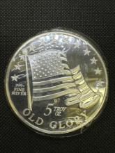5 Troy Oz 999 Fine Silver Old Glory Bullion Coin