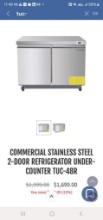 COMMERCIAL STAINLESS STEEL 2-DOOR REFRIGERATOR UNDER-COUNTER TUC-48R NIB