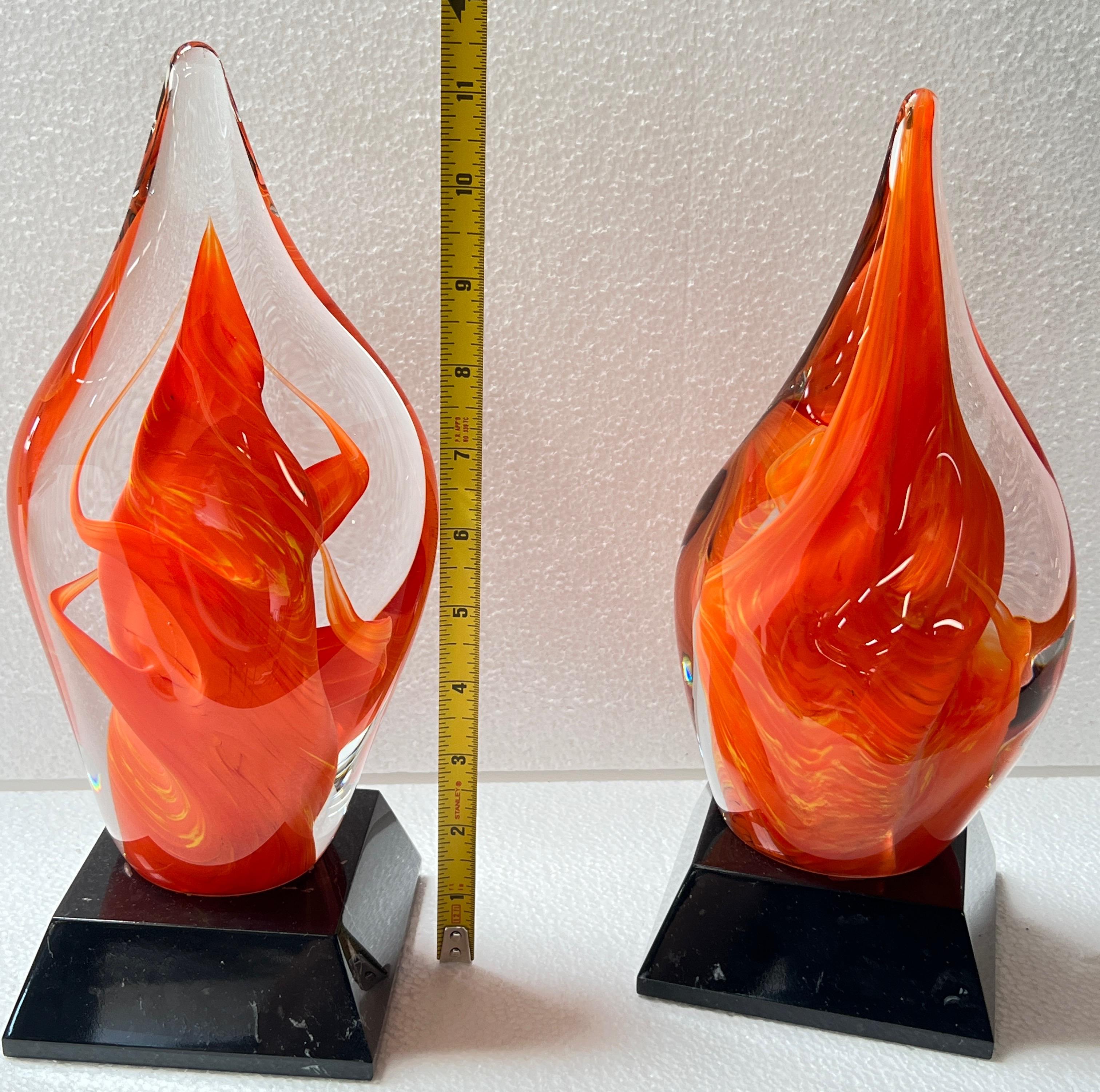PAIR OF MARBLE BASE ART GLASS SCULPTURES