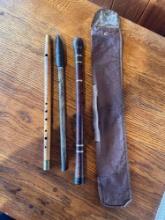 Set of 3 Antique Recorders with 1 Leather Pouch
