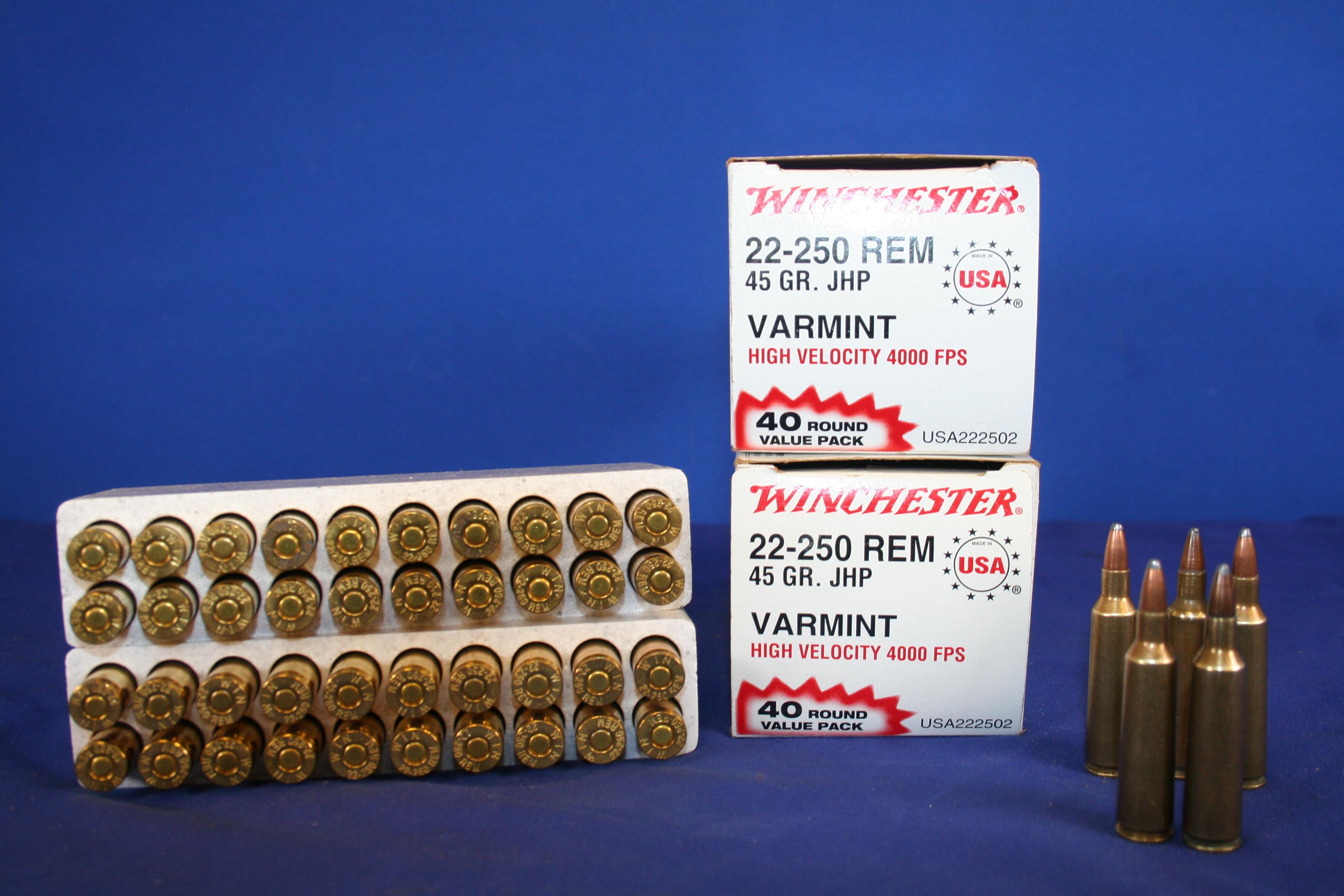 Winchester 22-250 Rem 45 Gr Jacketed Hollow Point Ammunition..