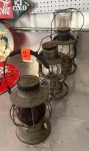 Lot of 3 Vintage Railroad Lanterns with Globes