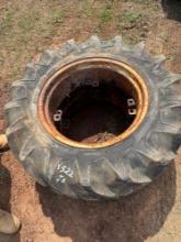 Qty (2) Bridgestone Farm Tractor 12.4-24 4 Ply Tractor Tires With Rims