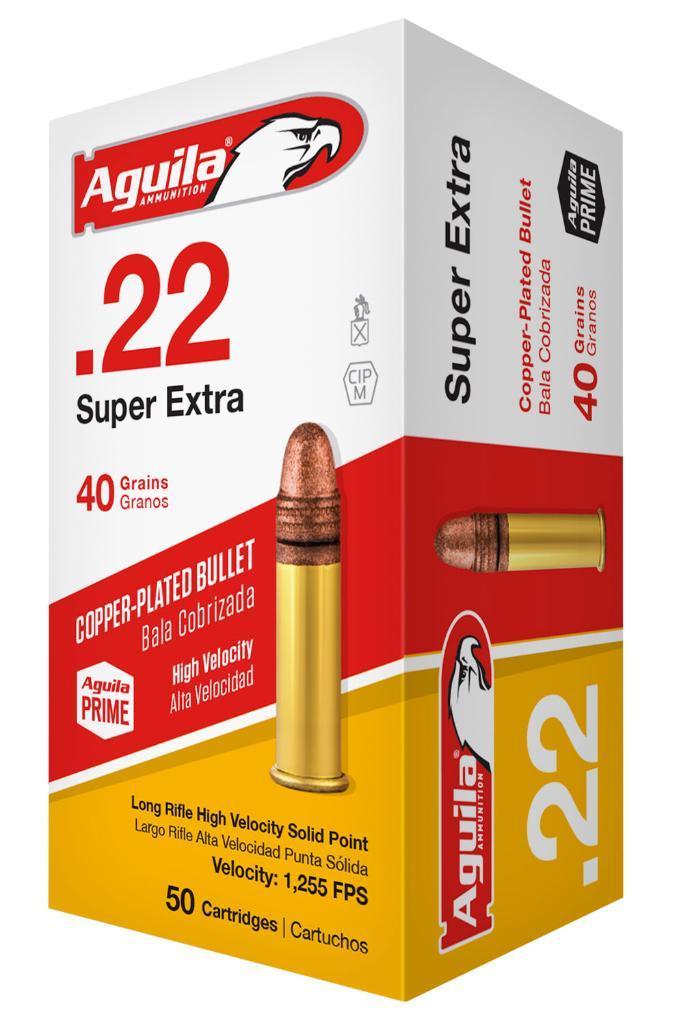 Aguila 1B220328 Super Extra High Velocity 22 LR 40 gr CopperPlated Solid Point 50 Per Box