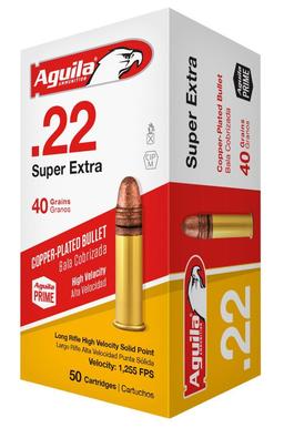 Aguila 1B220328 Super Extra High Velocity 22 LR 40 gr CopperPlated Solid Point 50 Per Box