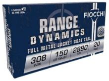 Fiocchi 308A Range Dynamics Compete 308 Win 150 gr Full Metal Jacket BoatTail FMJBT 20 Per Box