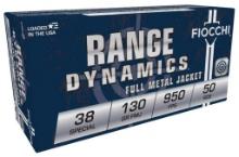 Fiocchi 38A Range Dynamics Pistol 38 Special 130 gr Full Metal Jacket FMJ 50 Per Box