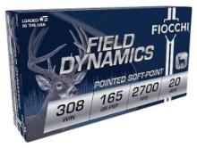 Fiocchi 308D Field Dynamics Rifle 308 Win 165 gr Pointed Soft Point PSP 20 Per Box
