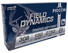 Fiocchi 308B Field Dynamics 308 Win 150 gr Pointed Soft Point PSP 20 Per Box10 Cs