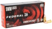 Federal AE9DP American Eagle Handgun 9mm Luger 115 gr Full Metal Jacket FMJ 50 Per Box