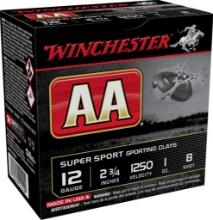 Winchester Ammo AASC12508 AA Sporting Clay 12 Gauge 2.75 1 oz 8 Shot 25 Per Box