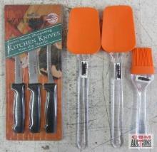 E-Z Cuisine Kitchen Knives Orange Basting Brush Orange Spatulas - Set of 2