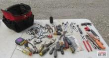 Tool Bag of Misc. Hand Tools... Screwdrivers, Tape Measure, Ratchets, Pliers, Knife Ect. *ELB