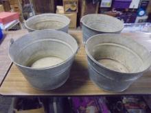 Group of 4 Galvinized Metal Pails