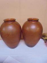 2 Matching Large Brown Glass Vases