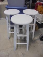 Set of 3 Painted Solid Wood Stools