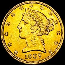1907 $5 Gold Half Eagle UNCIRCULATED