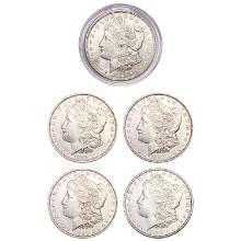 1890-1921 UNC Morgan Silver Dollars [5 Coins]