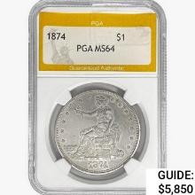 1874 Silver Trade Dollar PGA MS64