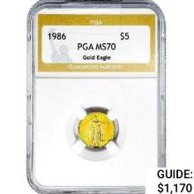 1986 $5 1/10oz. Gold Eagle PGA MS70