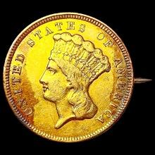 1854 $3 Gold Piece w/ Gold Bezel HIGH GRADE