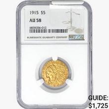 1915 $5 Gold Half Eagle NGC AU58
