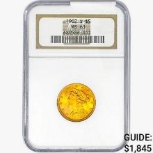 1902-S $5 Gold Half Eagle NGC MS63