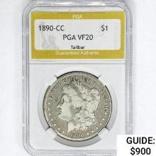 1890-CC Morgan Silver Dollar PGA VF20 Tailbar