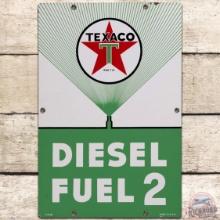 1958 Texaco Diesel Fuel 2 SS Porcelain Gas Pump Plate Sign