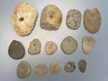 Lot of 14 Drilled Pendants/Cobble Beads Including x1 Soapstone Variety, Found in New York, Most Appe