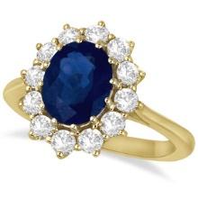 Oval Blue Sapphire and Diamond Accented Ring 14k Yellow Gold 3.60ctw