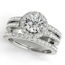 Certified 1.50 Ctw SI2/I1 Diamond 14K White Gold Engagement Halo Set Ring