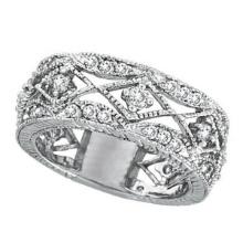 Antique style Style Diamond Ring Filigree Band in 14k White Gold 1.00ctw