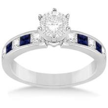 Channel Blue Sapphire and Diamond Engagement Ring 14k White Gold 1.60ctw