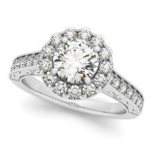 Diamond Halo Flower Engagement Ring in 14k White Gold 2.00ctw