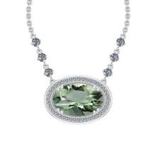 Certified 32.00 Ctw I2/I3 Green Amethyst And Diamond 14K White Gold Pendant
