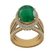 10.13 Ctw VS/SI1 Emerald And Diamond 18K Yellow Gold Vintage Style Wedding Ring